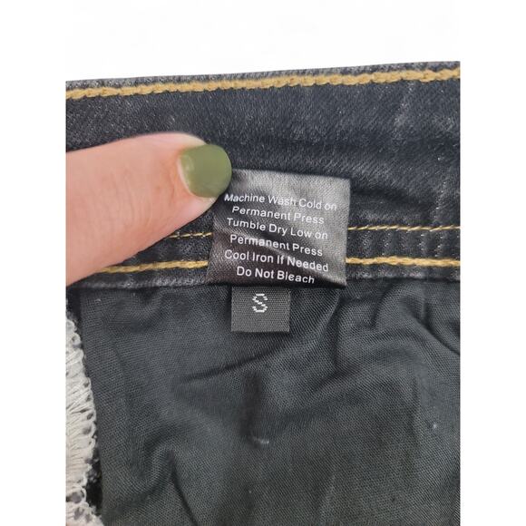 POL Black Distressed Skinny‎ Jeans Small Raw Hem Stretch Denim Y2K Grunge - Picture 7 of 7